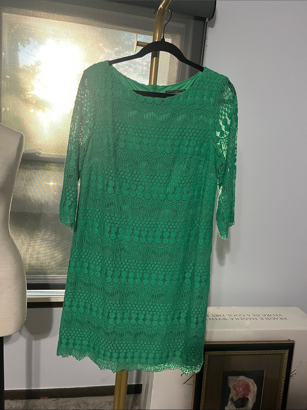 Jessica Howard Green Lace Midi Shift Dress
